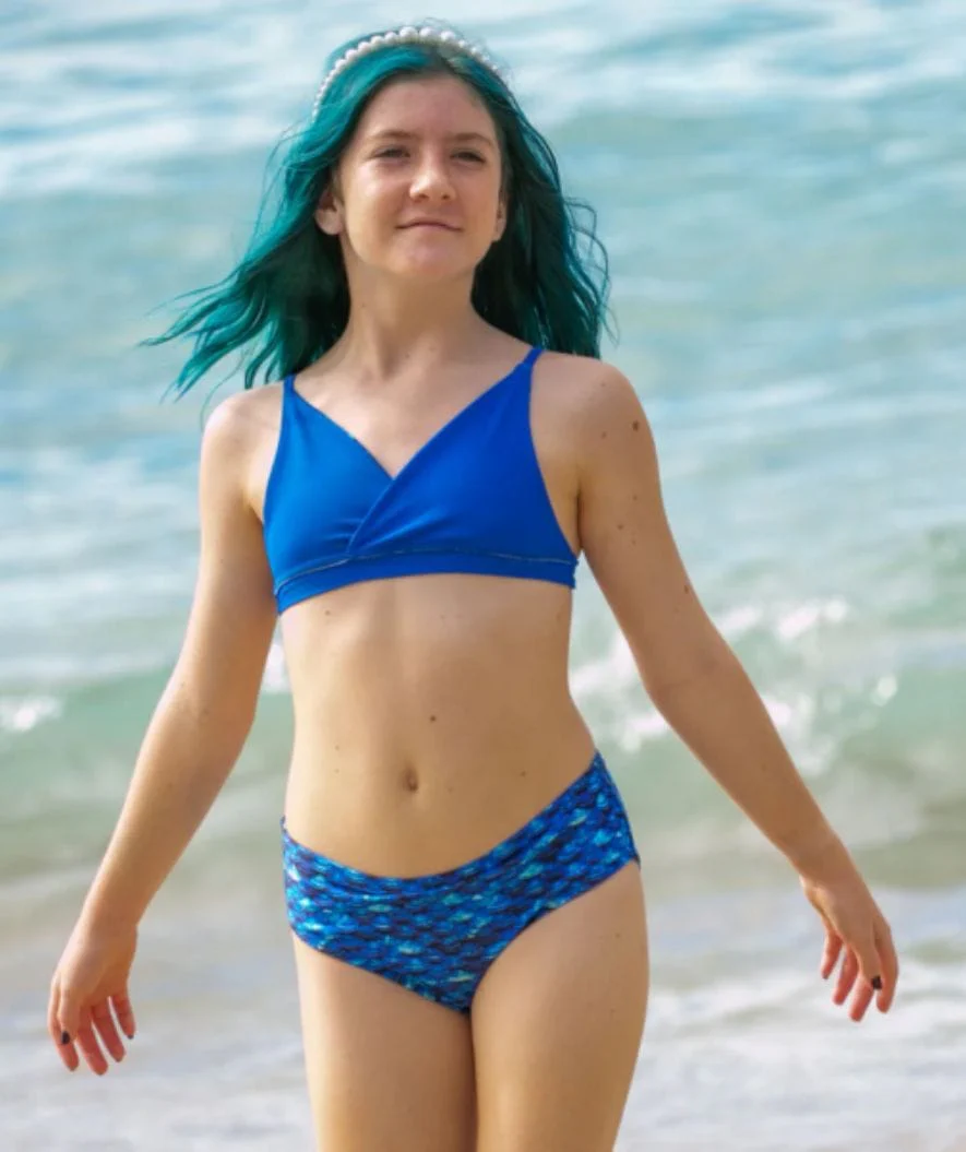 Fin Fun góra od bikini syrenka dla dziewczynek bez falbanek - Arctic Blue - Image 4