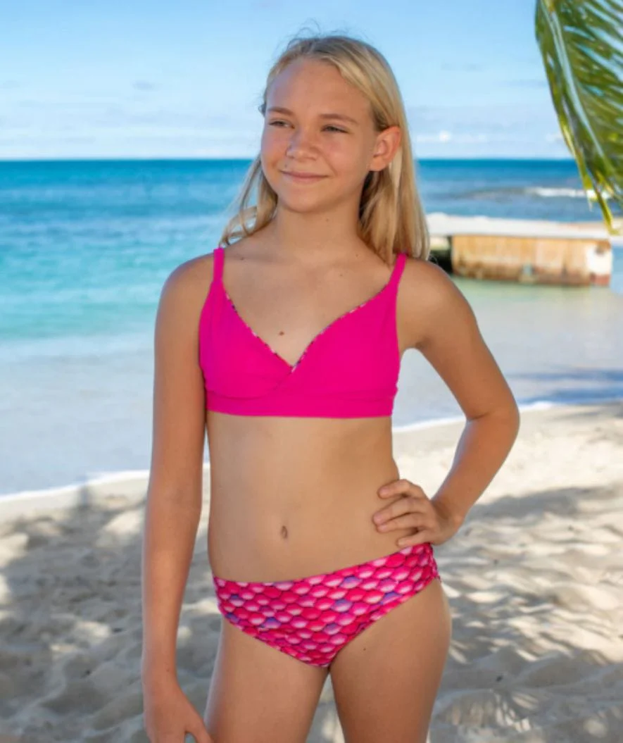 Fin Fun góra od bikini syrenka dla dziewczynek bez falbanek - Malibu Pink (różowa) - Image 4