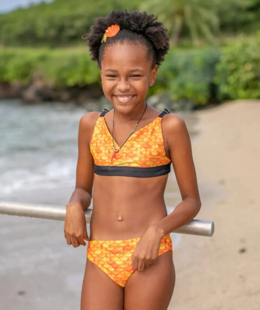 Fin Fun góra od bikini syrenka dla dziewczynek bez falbanek - Tropical Sunrise - Image 3