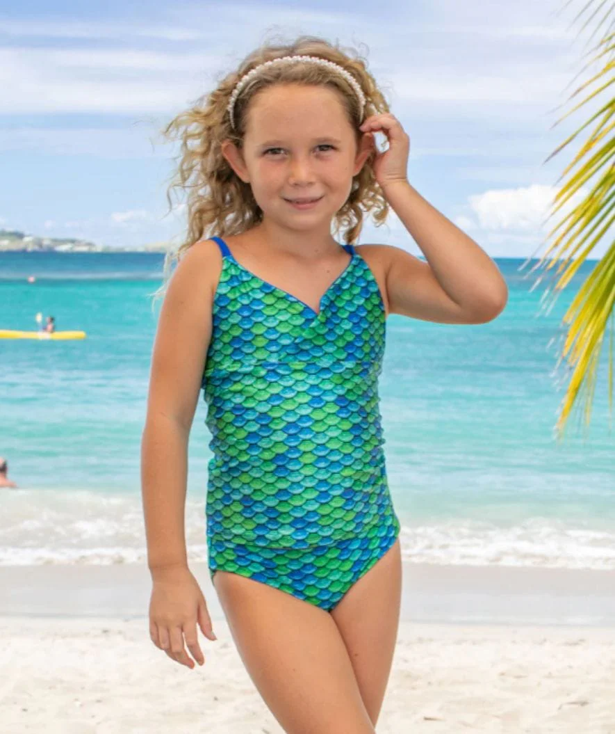 Fin Fun góra od tankini dla dziewczynek - Aussie Green - Image 4