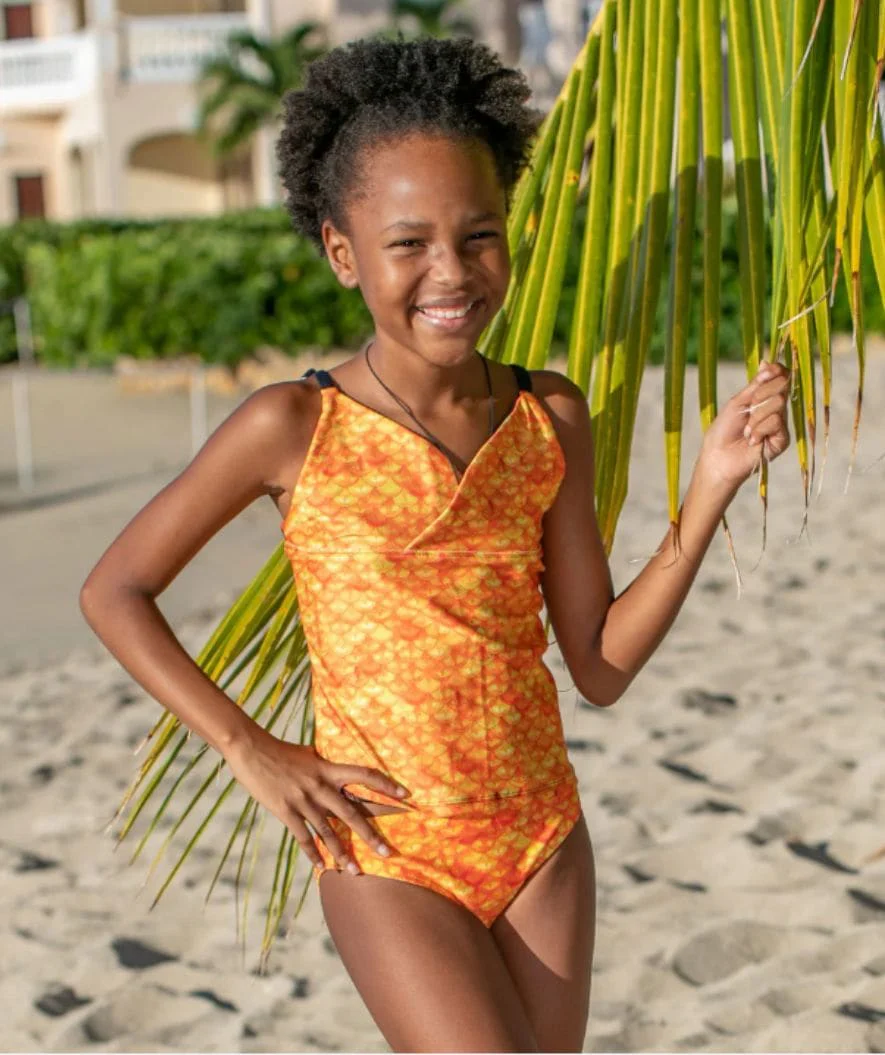 Fin Fun góra od tankini dla dziewczynek - Tropical Sunrise - Image 3