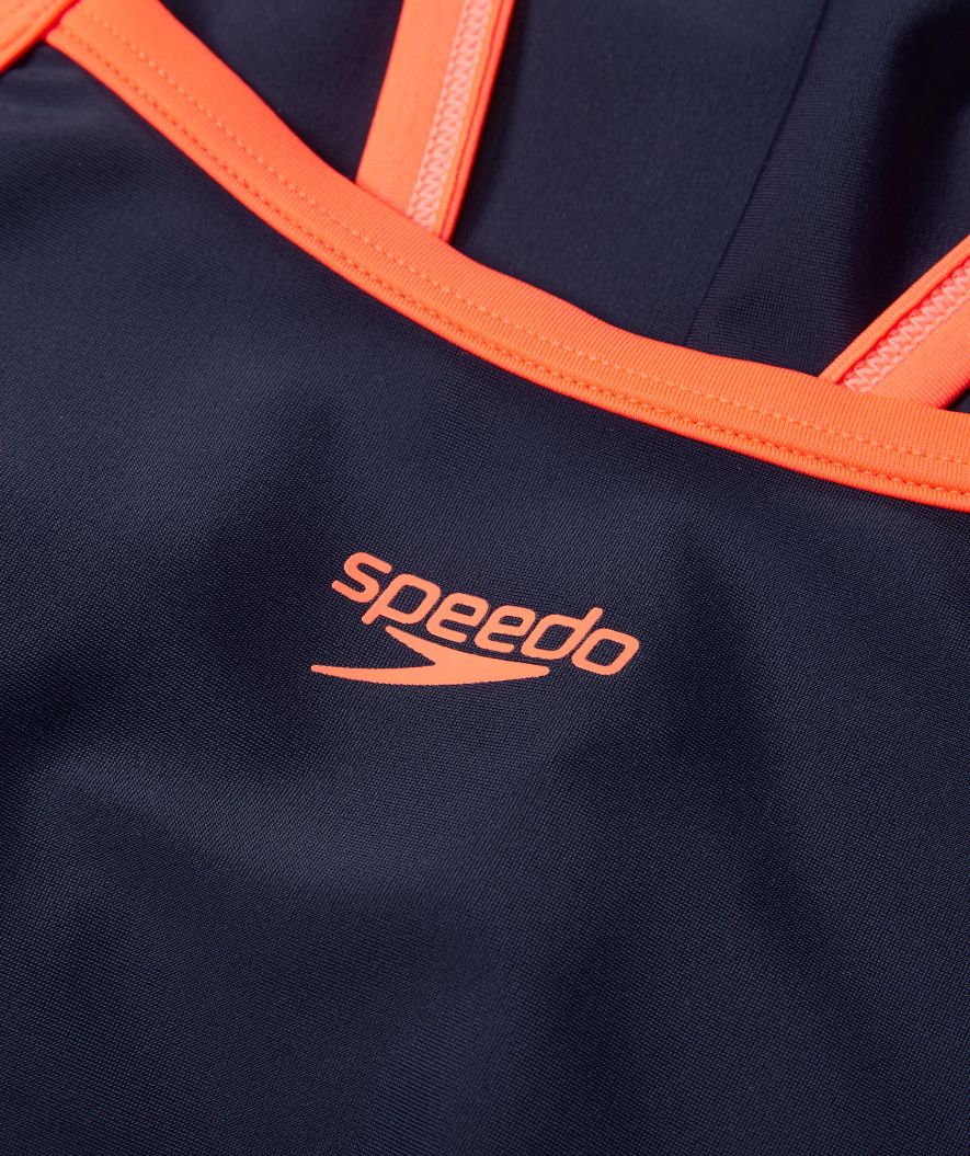 Speedo strój kąpielowy dla dziewczynek - Plastisol Placement Muscleback - Ciemnoniebieski/pomarańczowy - Image 3