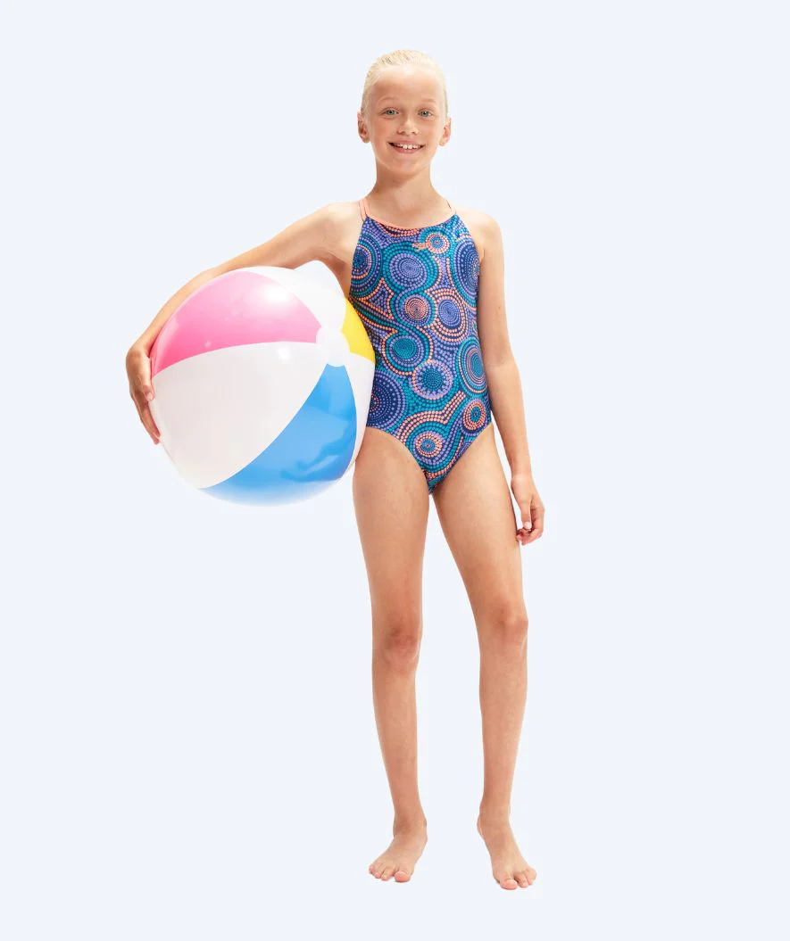 Speedo strój kąpielowy dla dziewczynek - Printed Twinstrap - Ciemnoniebieski/Pomarańczowy - Image 6