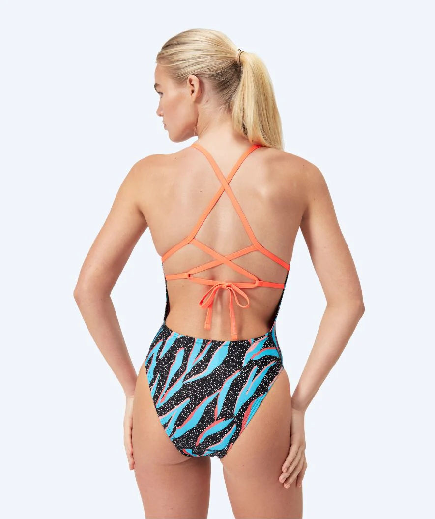 Speedo strój kąpielowy dla kobiet - Allover Digital Lattice Tie Back - Czarny/niebieski/pomarańczowy - Image 2