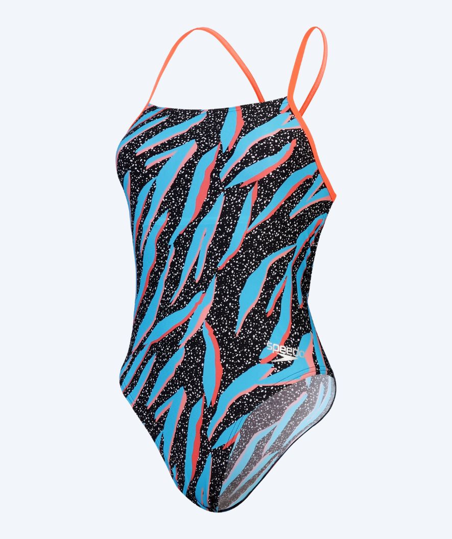 Speedo strój kąpielowy dla kobiet - Allover Digital Lattice Tie Back - Czarny/niebieski/pomarańczowy - Image 5