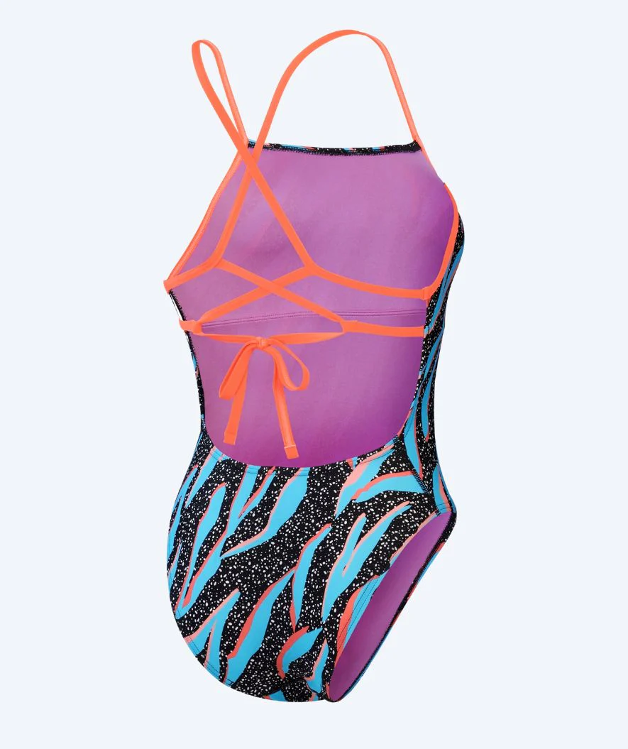 Speedo strój kąpielowy dla kobiet - Allover Digital Lattice Tie Back - Czarny/niebieski/pomarańczowy - Image 6