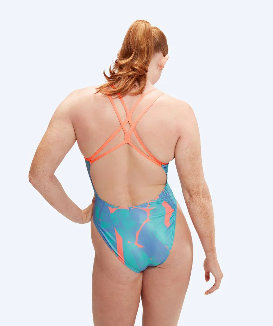 Speedo strój kąpielowy dla kobiet - Allover Digital Starback - Niebieski/pomarańczowy - Image 2