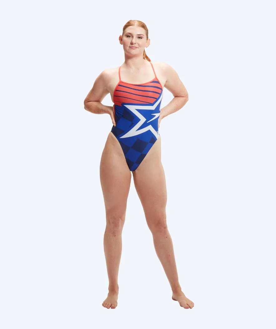 Speedo strój kąpielowy dla kobiet - Placement Digital V-Back - Ciemnoniebieski/czerwony - Image 3