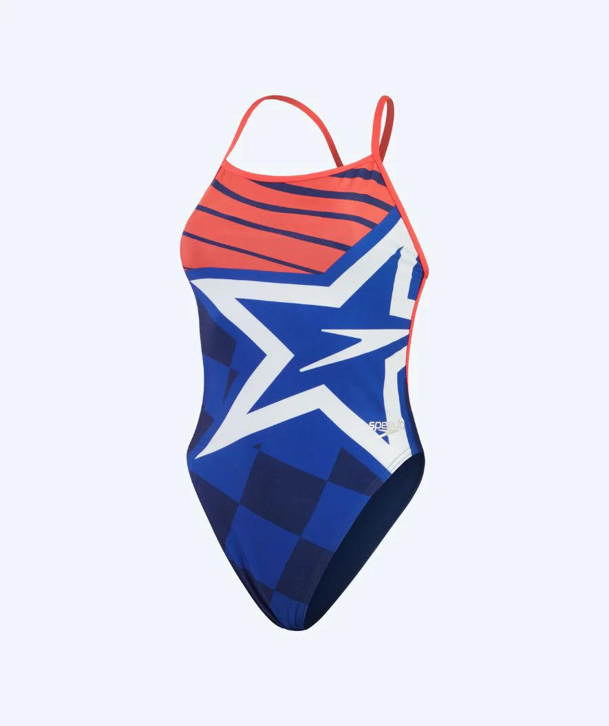 Speedo strój kąpielowy dla kobiet - Placement Digital V-Back - Ciemnoniebieski/czerwony - Image 4