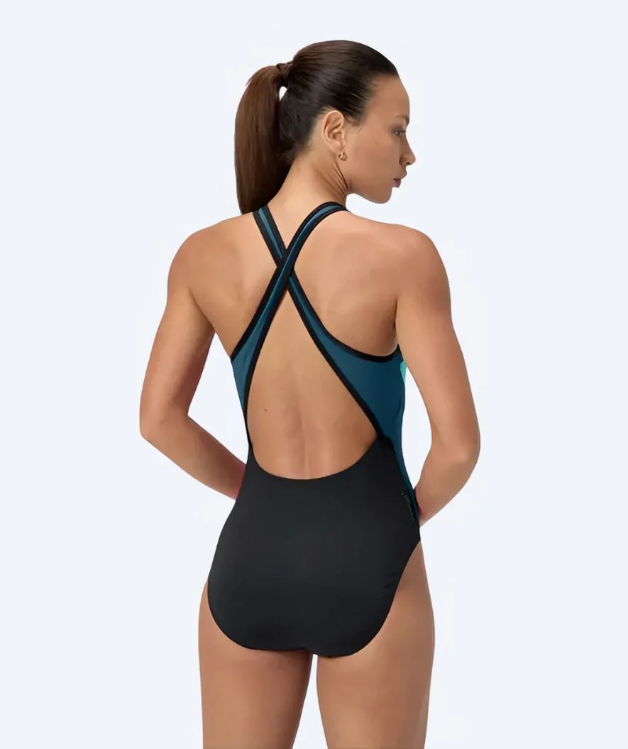 Speedo strój kąpielowy dla kobiet - Splice Cross Back - Czarny/ciemnoniebieski - Image 2