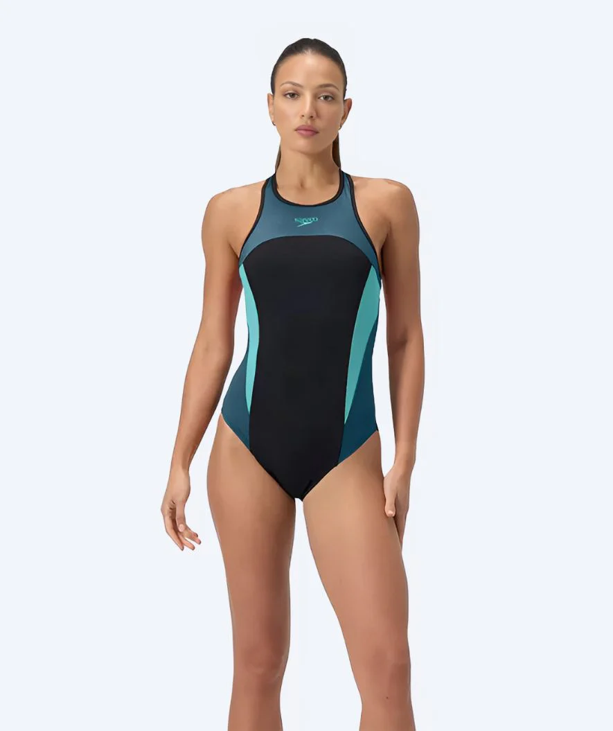 Speedo strój kąpielowy dla kobiet - Splice Cross Back - Czarny/ciemnoniebieski - Image 3