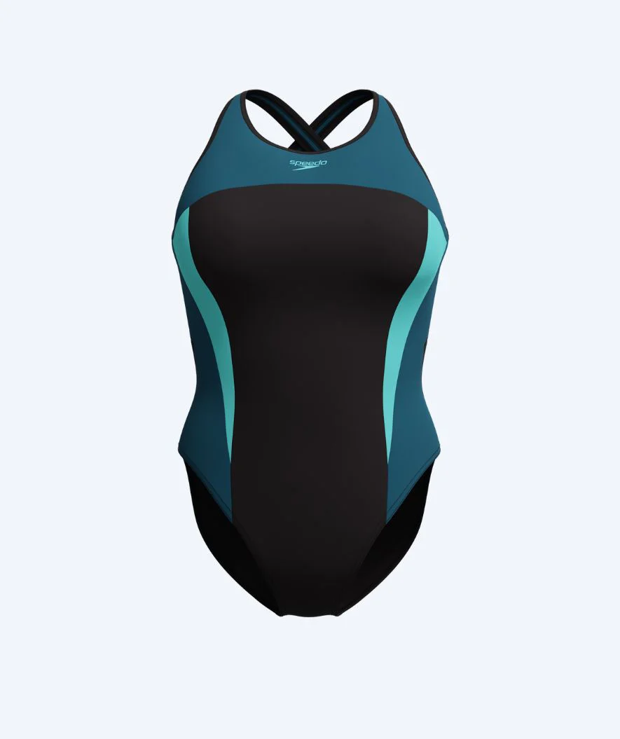 Speedo strój kąpielowy dla kobiet - Splice Cross Back - Czarny/ciemnoniebieski - Image 8