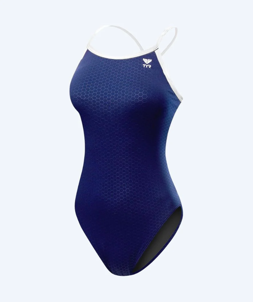 TYR strój kąpielowy dla kobiet - Durafast Elite Hexa - Ciemnoniebieski/biały - Image 3