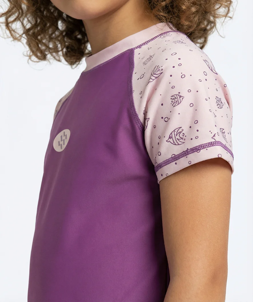 Watery koszulka UV dla dzieci - Brandman Rashguard z krótkimi rękawami - Różowo/fioletowa - Image 3