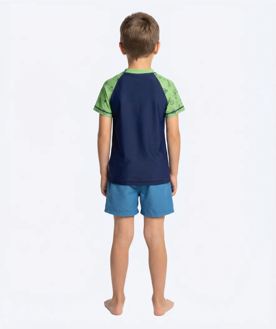 Watery koszulka UV dla dzieci - Brandman Rashguard z krótkimi rękawami - Zielony/niebieski - Image 8