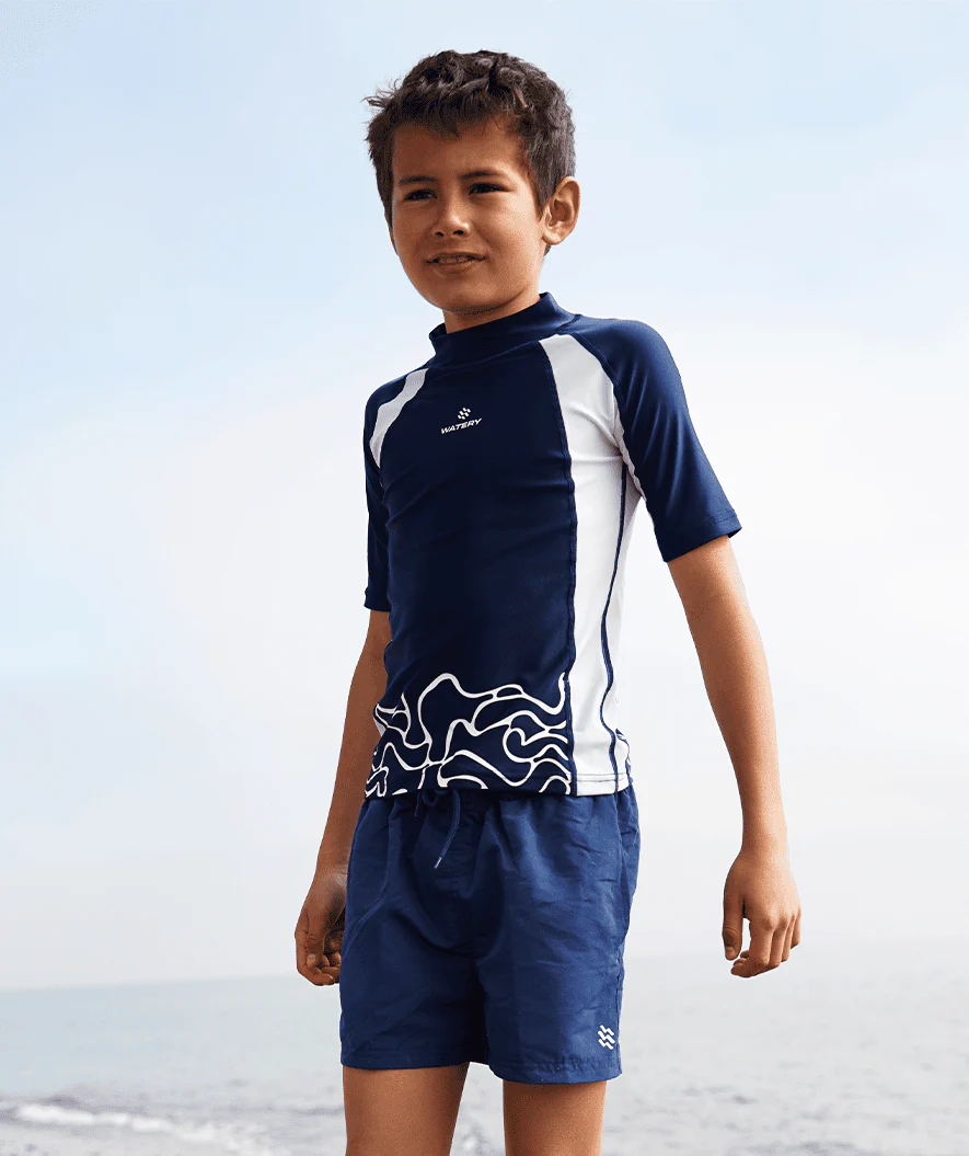 Watery koszulka UV dla dzieci - Chilton Rashguard z krótkimi rękawami - Ciemnoniebiesko/biała - Image 4