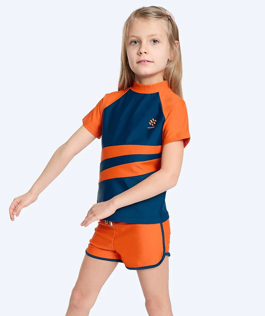 Watery koszulka UV dla dzieci - Manami Rashguard z krótkimi rękawami - Pomarańczowo/niebieska - Image 3