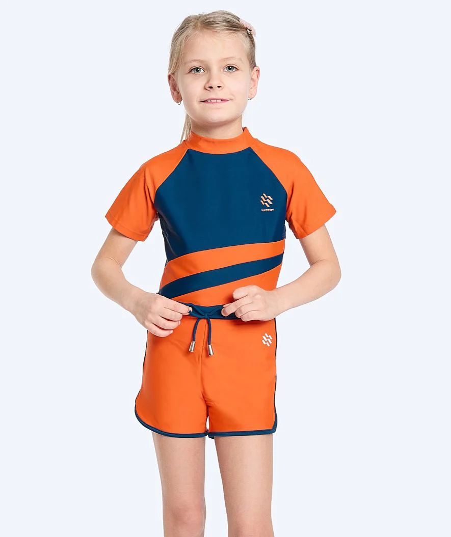 Watery koszulka UV dla dzieci - Manami Rashguard z krótkimi rękawami - Pomarańczowo/niebieska - Image 5