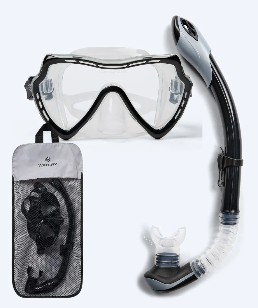 Watery zestaw maska + rurka do snorkelingu dla dorosłych (15+) - Nebula - Czarny - Image 18