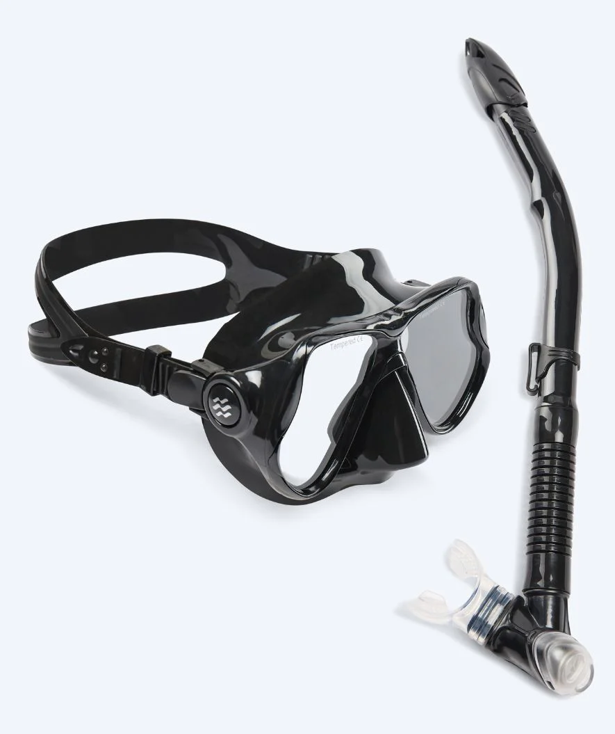 Watery zestaw maska + rurka do snorkelingu dla dorosłych - Hudson Semi-Dry - Czarny - Image 11