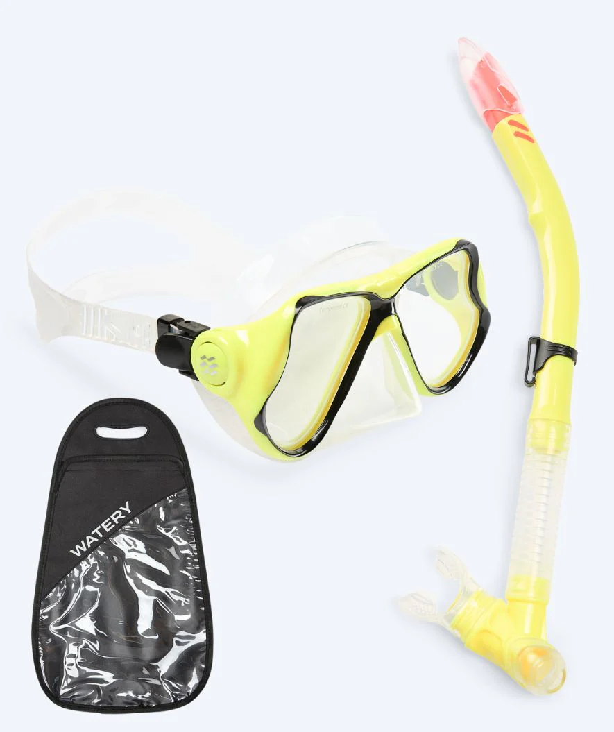 Watery zestaw maska + rurka do snorkelingu dla dorosłych - Hudson Semi-Dry - Żółty - Image 12