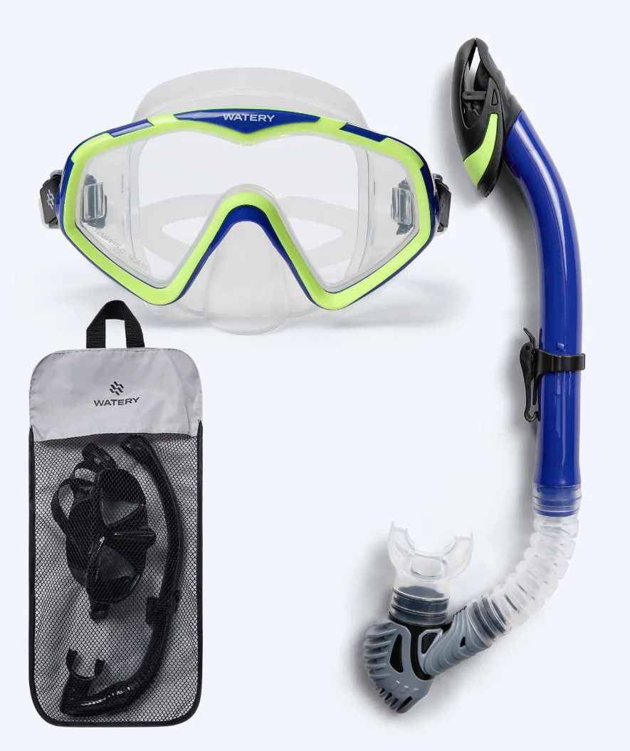 Watery zestaw maska + rurka do snorkelingu dla dorosłych (od 15 lat) - Leach Pro - Niebieski/Żółty - Image 16