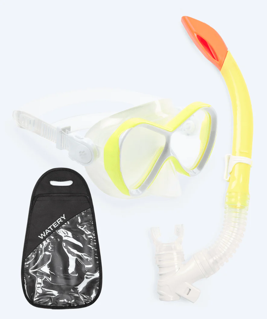 Watery zestaw maska + rurka do snorkelingu dla dzieci - Triton Semi-dry - Żółty - Image 9