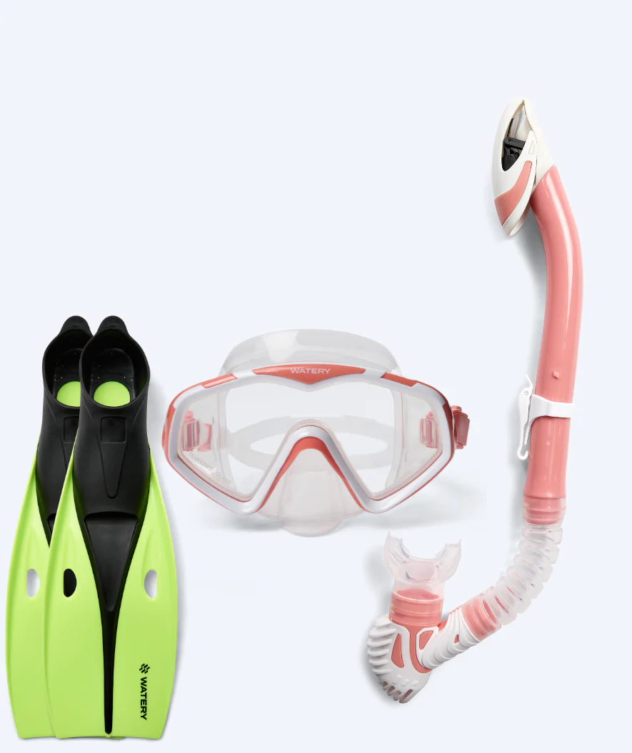 Watery zestaw maska + rurka + płetwy do snorkelingu dla dorosłych (od 15 lat) - Leach/Breeve - Biały/jasnoróżowy - Image 2